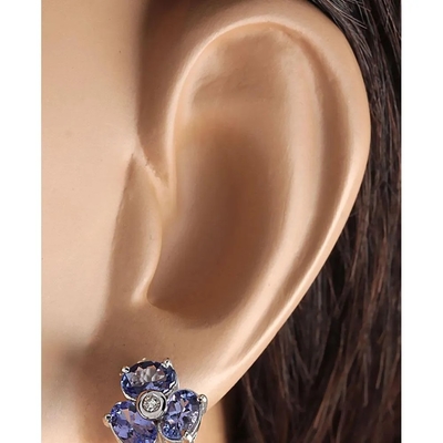 3.08 CTW ต่างหูแทนซาไนท์ธรรมชาติและเพชร ตัวเรือนทองคำขาวแท้ 14K