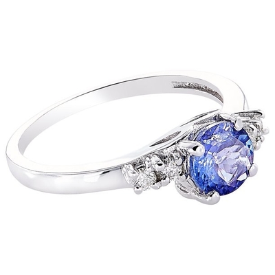 Flower Design JewellersClub Tanzanite Ring เครื่องประดับแหวนเงินแท้ประดับเพชรสีขาว