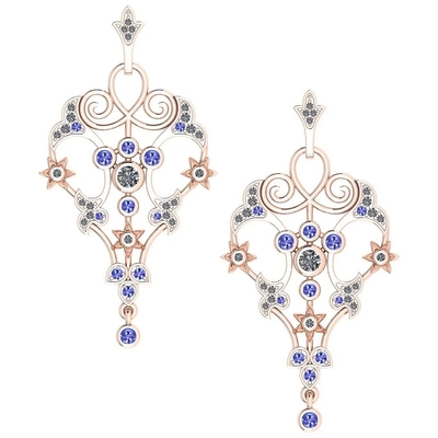 ได้รับการรับรอง 0.61 Ctw I2/I3 Tanzanite And Diamond 14K Rose Gold Earrings
