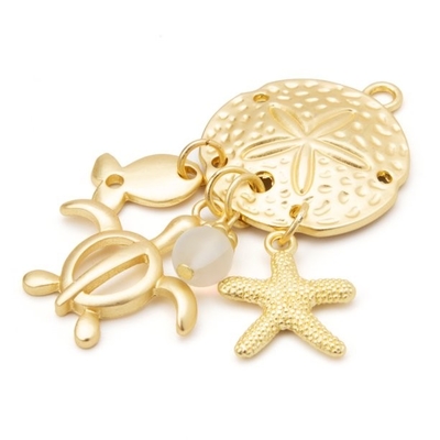 DIY Sand Dollar Accent เครื่องประดับ Charms กับ Sea Life, 2 ชิ้น, สีทอง
