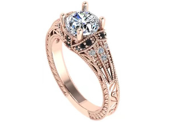 Round Brilliant Cut 18K Rose Gold Ring Illusion Setting Type ใบรับรอง GIA ODM