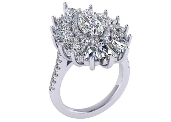 1.5ct 49pcs Classic Halo แหวนหมั้นเพชรสีขาวชุบทองคำขาว ODM