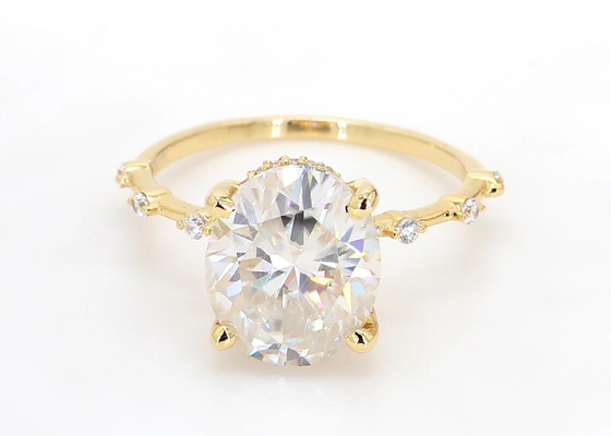 3ct Moissanite 14k Yellow Gold Diamond Ring Oval Cut for Engagement