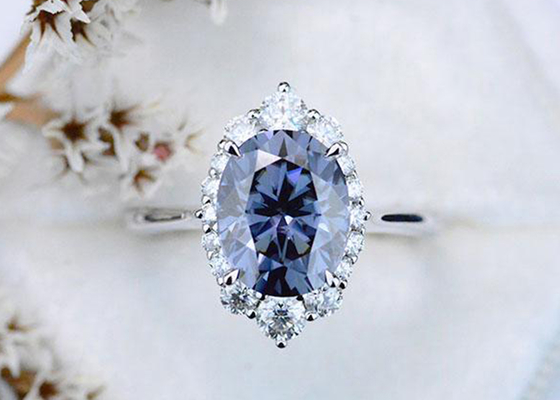 3 กะรัต Oval Lab Grown Moissanite Ring สีเทาเข้ม 8×10MM size