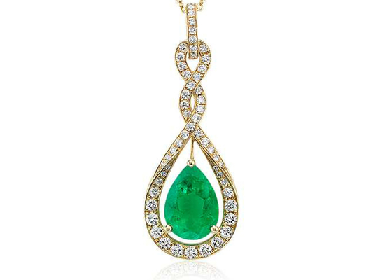 สร้อยคอทองคำ 14K Pear Cut พร้อมเพชรมรกตสีเขียวธรรมชาติขนาด 6 × 8MM