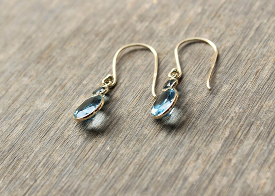 เครื่องประดับทองคำแท้ 14k แฮนด์เมด, ต่างหูทองคำขาวธรรมชาติ 14k พลอยบุษราคัม