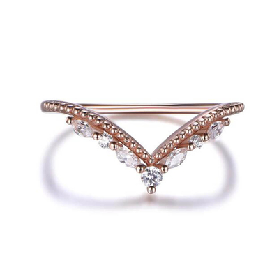 14K Rose Gold เครื่องประดับสุภาพสตรีแหวนหมั้น Pear Round Diamond