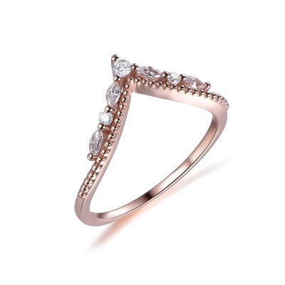 14K Rose Gold เครื่องประดับสุภาพสตรีแหวนหมั้น Pear Round Diamond