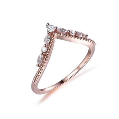 14K Rose Gold เครื่องประดับสุภาพสตรีแหวนหมั้น Pear Round Diamond