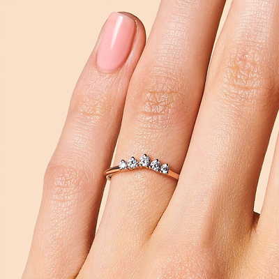 แหวนแต่งงานเพชรเจียระไนแท้ 14K Rose Gold Jewelry