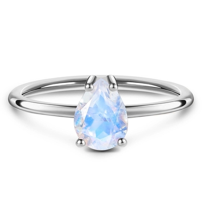 14K Rose Gold Pear Cut Dainty เครื่องประดับมูนสโตน Simple Moonstone Ring