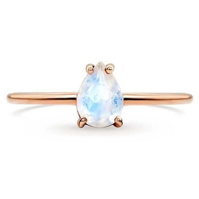 14K Rose Gold Pear Cut Dainty เครื่องประดับมูนสโตน Simple Moonstone Ring