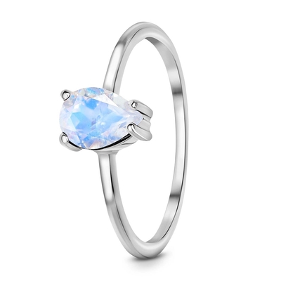 14K Rose Gold Pear Cut Dainty เครื่องประดับมูนสโตน Simple Moonstone Ring