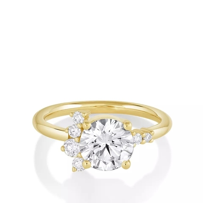 แหวนหมั้นเพชรทรงกลม ทองคำแท้ 14K แหวนเพชรแท้สำหรับผู้หญิงหมั้น