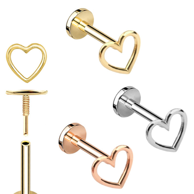 14K Gold Outlined Heart Threaded Flat Back Stud earrings studs ear piercing เครื่องประดับ