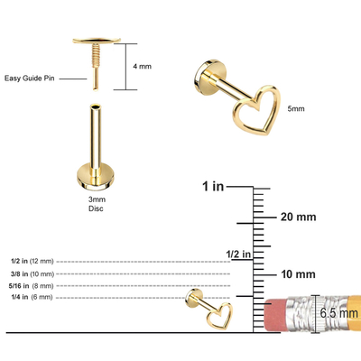14K Gold Outlined Heart Threaded Flat Back Stud earrings studs ear piercing เครื่องประดับ