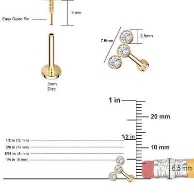 14K Gold Milgrain Triple Bezel เกลียว Flat Back Stud เครื่องประดับเจาะเพชรธรรมชาติ
