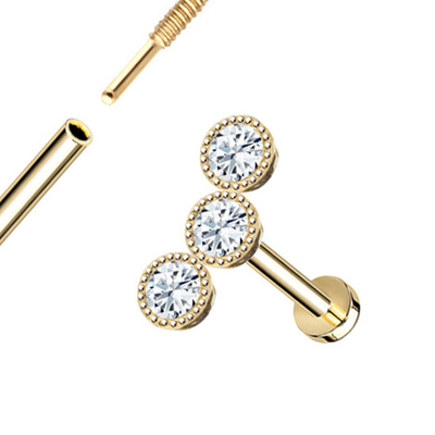 14K Gold Milgrain Triple Bezel เกลียว Flat Back Stud เครื่องประดับเจาะเพชรธรรมชาติ