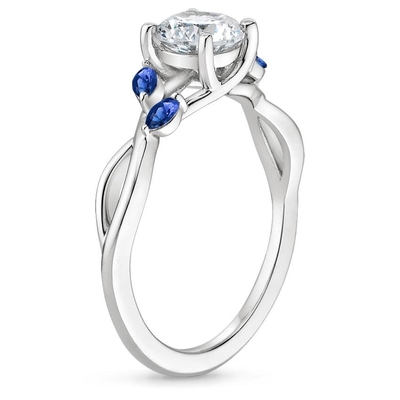 Marquise Cut Blue Moissanite แหวนแต่งงานทองคำขาว 18K พร้อม Lab Grown Diamond Women Jewelry