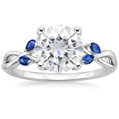 Marquise Cut Blue Moissanite แหวนแต่งงานทองคำขาว 18K พร้อม Lab Grown Diamond Women Jewelry