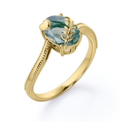 Natural Moss Agate Gemstone แหวนเงินแท้ 925 สำหรับผู้หญิง Kite Cut Women's Ring