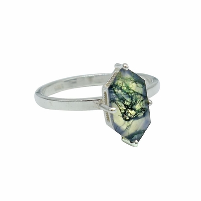 Gem's Beauty ของขวัญคริสต์มาสสำหรับเธอ 0.63CT รูปทรงสี่เหลี่ยม Natural Moss Agate There Stone แหวนหมั้นในเงินแท้ 925