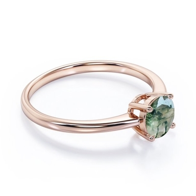 Gem's Beauty ของขวัญคริสต์มาสสำหรับเธอ 0.63CT รูปทรงสี่เหลี่ยม Natural Moss Agate There Stone แหวนหมั้นในเงินแท้ 925