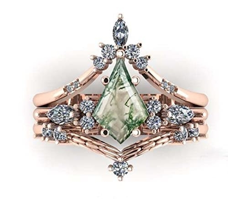 Gem's Beauty ของขวัญคริสต์มาสสำหรับเธอ 0.63CT รูปทรงสี่เหลี่ยม Natural Moss Agate There Stone แหวนหมั้นในเงินแท้ 925