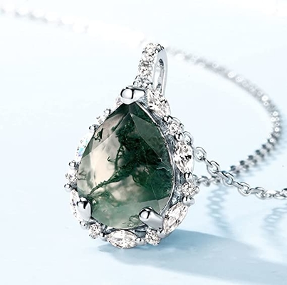 Solid Rose Gold 1.25ct Natural Inspired Leaf Moss Agate เครื่องประดับกลุ่มอัญมณี Emerald Aquatic