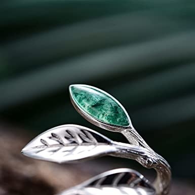 Solid Rose Gold 1.25ct Natural Inspired Leaf Moss Agate เครื่องประดับกลุ่มอัญมณี Emerald Aquatic