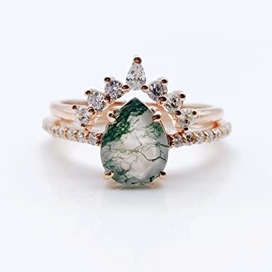 Solid Rose Gold 1.25ct Natural Inspired Leaf Moss Agate เครื่องประดับกลุ่มอัญมณี Emerald Aquatic