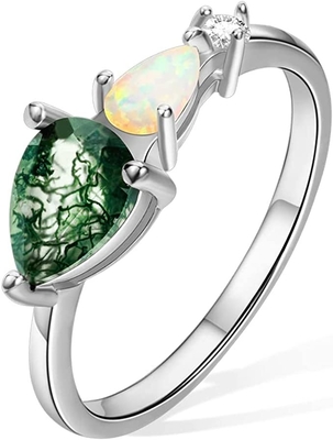 Hexagon Cut Natural Moiss Agate Vintage Unique Moissanite Bridal Ring For Art Deco