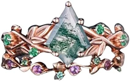 Solid Rose Gold 1.25ct Natural Inspired Leaf Moss Agate เครื่องประดับกลุ่มอัญมณี Emerald Aquatic