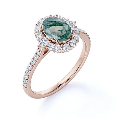 Leaf Shape 925 Sterling Silver Center Stone Bridal Mossagate แหวนหมั้น