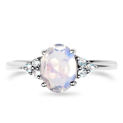 Art Unique 925 Sterling Silver Natural Blue Raw Moonstone Ring การออกแบบเครื่องประดับมูนสโตน