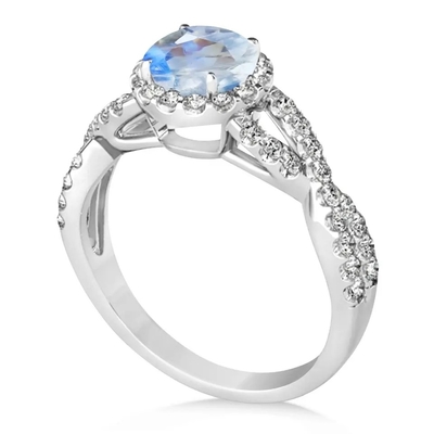 แหวนเงินแท้ ล้อมมูนสโตน CZ Twisted Engagement Ring Birthday Moonstone Gemstone Gemstone Jewelry