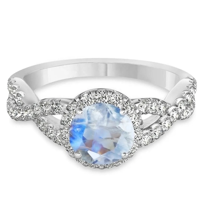 แหวนเงินแท้ ล้อมมูนสโตน CZ Twisted Engagement Ring Birthday Moonstone Gemstone Gemstone Jewelry