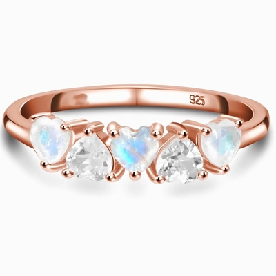 925 เงินสเตอร์ลิงเครื่องประดับสายรุ้งมูนสโตนแหวนมูนสโตนธรรมชาติสีน้ำเงิน