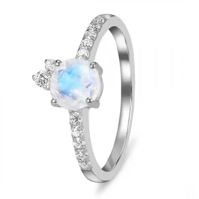 925 เงินสเตอร์ลิงเครื่องประดับสายรุ้งมูนสโตนแหวนมูนสโตนธรรมชาติสีน้ำเงิน