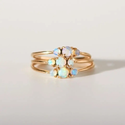 แหวนเงินแท้ 925 CZ Natural Faceted Rainbow Moonstone Three Stone Ring