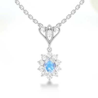 S925 เงินสเตอร์ลิงชุบทอง 14K เครื่องประดับทรงกลม Blue Moonstone Spheree สร้อยคอ เครื่องประดับคุณภาพสูง