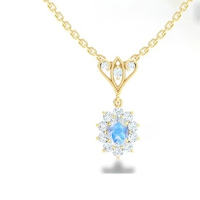 S925 เงินสเตอร์ลิงชุบทอง 14K เครื่องประดับทรงกลม Blue Moonstone Spheree สร้อยคอ เครื่องประดับคุณภาพสูง
