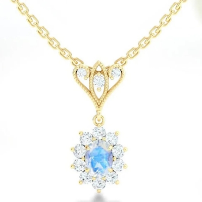 S925 เงินสเตอร์ลิงชุบทอง 14K เครื่องประดับทรงกลม Blue Moonstone Spheree สร้อยคอ เครื่องประดับคุณภาพสูง