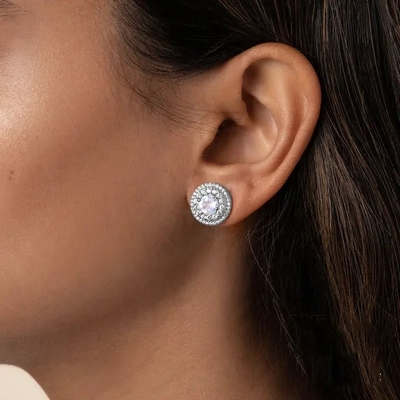 925 เงินสเตอร์ลิงเครื่องประดับหินธรรมชาติ Hexagon Cut Blue Rainbow Moonstone ต่างหูสตั๊ด
