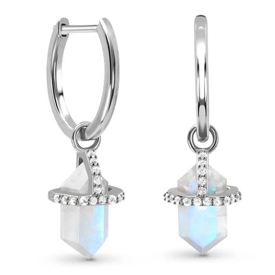 925 เงินสเตอร์ลิงเครื่องประดับหินธรรมชาติ Hexagon Cut Blue Rainbow Moonstone ต่างหูสตั๊ด