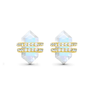 925 เงินสเตอร์ลิงเครื่องประดับหินธรรมชาติ Hexagon Cut Blue Rainbow Moonstone ต่างหูสตั๊ด
