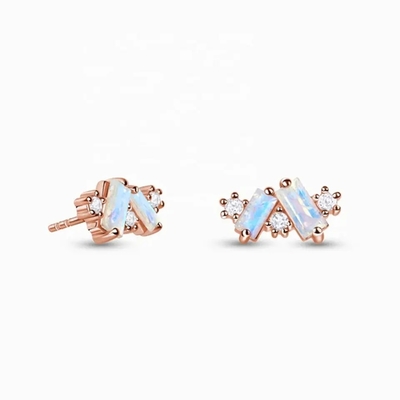 ต่างหู Rainbow Moonstone Baguette cut Natural Moonstone Stud Earring เครื่องประดับ