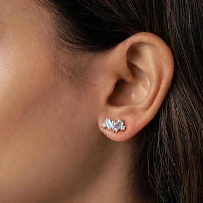 ต่างหู Rainbow Moonstone Baguette cut Natural Moonstone Stud Earring เครื่องประดับ