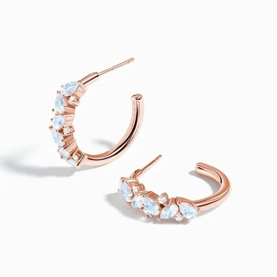 ต่างหู Rainbow Moonstone Baguette cut Natural Moonstone Stud Earring เครื่องประดับ