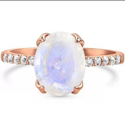 925 เงินสเตอร์ลิง CZ ขายส่งเครื่องประดับหินธรรมชาติเหลี่ยมเพชรพลอยแหวนมูนสโตนสายรุ้ง